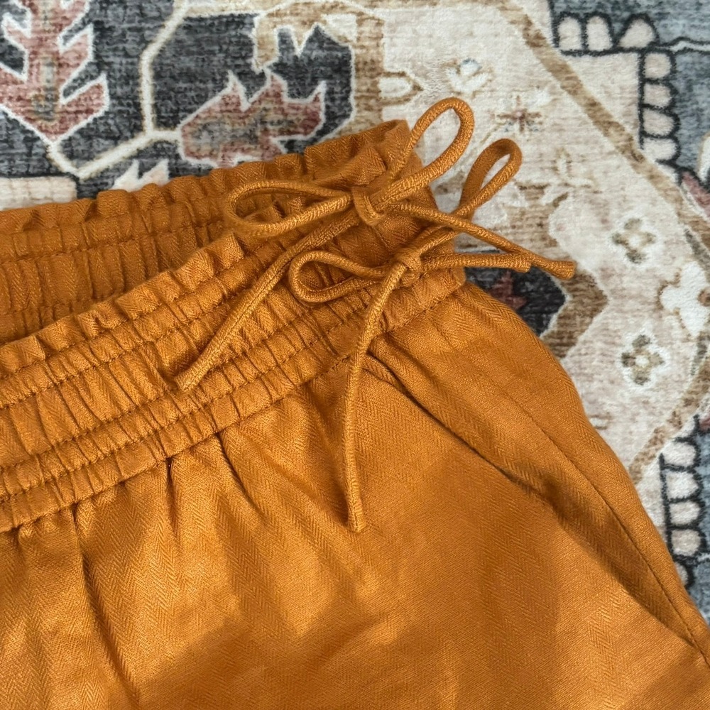 J.Crew Burnt Orange Linen Herringbone Smocked Waist Bow Shorts Resort Sz Medium - Picture 4 of 12